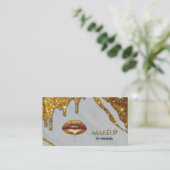 Makeup Artist met gouden druppelende lippen marmer Visitekaartje (Staand voorkant)