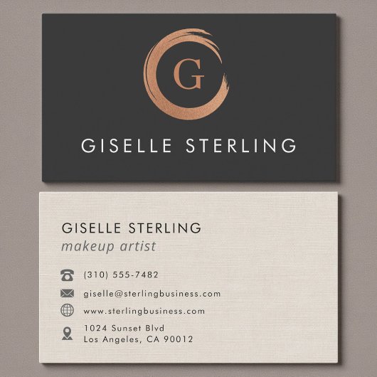 Makeup Artist Metallic Rose Gold Monogram Visitekaartje