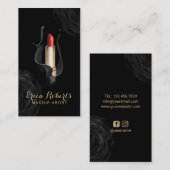 Makeup Artist Modern Black Floral Red Lipstick Visitekaartje (Voorkant / Achterkant)