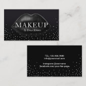 Makeup Artist Modern Black Lips Silver Confetti Visitekaartje (Voorkant / Achterkant)
