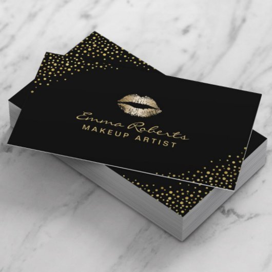 Makeup Artist Modern Gold Lips Chic Confetti Stipp Visitekaartje