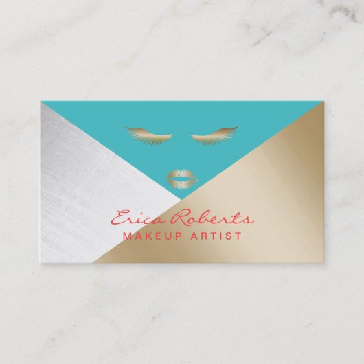 Makeup Artist Modern Gold Silver en Turquoise Visitekaartje (Voorkant)