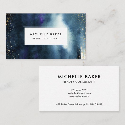 Makeup Artist Modern Navy Blue Waterverf Visitekaartje (Voorkant / Achterkant)