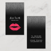 Makeup Artist Modern Red Lips Silver Sequins Visitekaartje (Voorkant / Achterkant)