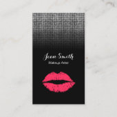 Makeup Artist Modern Red Lips Silver Sequins Visitekaartje (Voorkant)