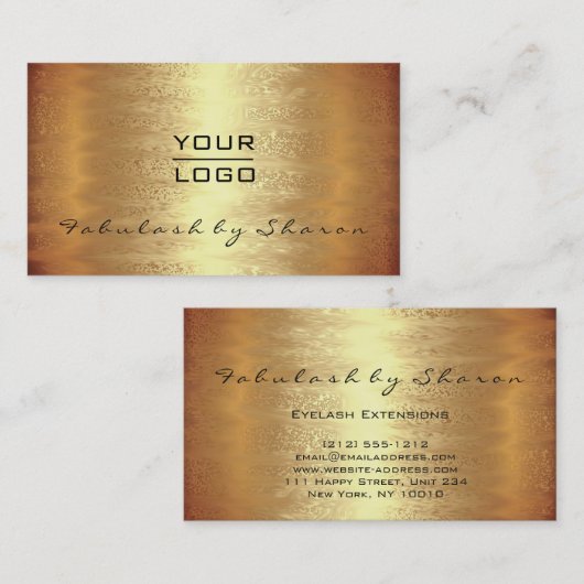 Makeup Artist Modern Warm Gold Eenvoudig Logo Visitekaartje (Voorkant / Achterkant)