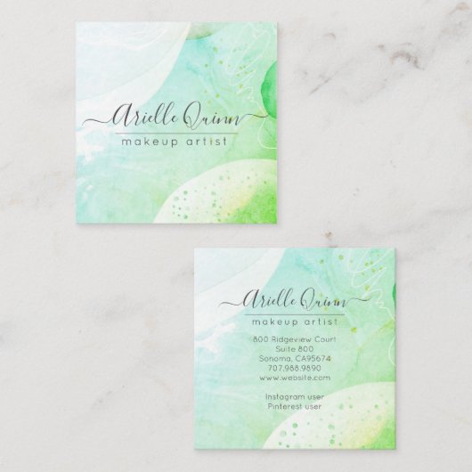 Makeup Artist Modern Waterverf Shapes Script Vierkante Visitekaartje (Voorkant / Achterkant)