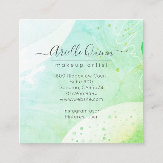 Makeup Artist Modern Waterverf Shapes Script Vierkante Visitekaartje (Achterkant)