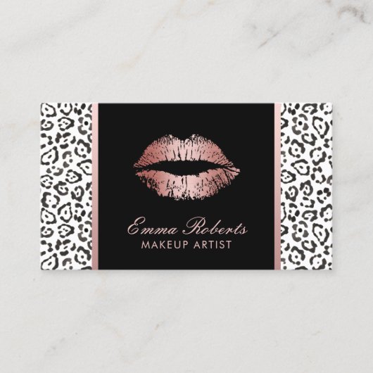Makeup Artist Moderne Roos Gold Lips Leopard Visitekaartje (Voorkant)