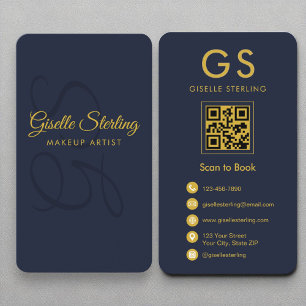Makeup Artist Monogram Marine Blauw Goud QR Code Visitekaartje