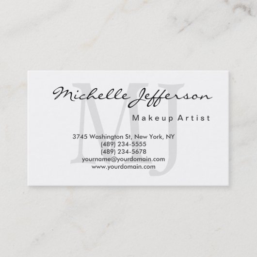 Makeup Artist Monogram Script Wit Visitekaartje (Voorkant)
