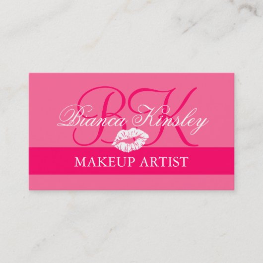 Makeup Artist Monogrammen Visitekaartje Hot Pink (Voorkant)