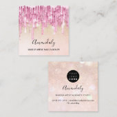 Makeup Artist Nail Logo Roos Glitter Confetti Roze Vierkante Visitekaartje (Voorkant / Achterkant)