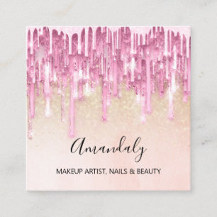 Makeup Artist Nail Logo Roos Glitter Confetti Roze Vierkante Visitekaartje