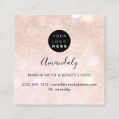 Makeup Artist Nail Logo Roos Glitter Confetti Roze Vierkante Visitekaartje (Achterkant)