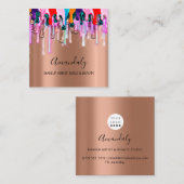 Makeup Artist Nails Glitter 3D Glitter Logo Roos Vierkante Visitekaartje (Voorkant / Achterkant)