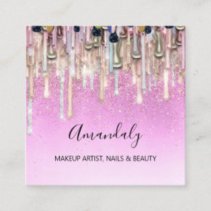 Makeup Artist Nails Glitter Logo Drift Pinky  Vierkante Visitekaartje