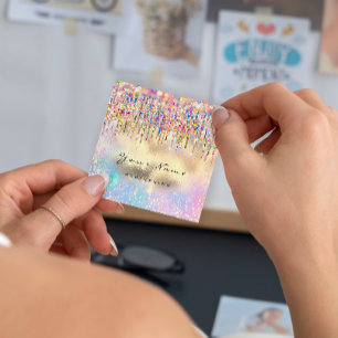 Makeup Artist Nails Unicorn Gold Holografen Roos Vierkante Visitekaartje