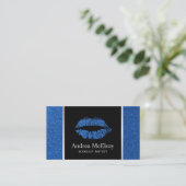 Makeup Artist Navy Blue Glitter Lips Modern Salon Visitekaartje (Staand voorkant)