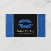 Makeup Artist Navy Blue Glitter Lips Modern Salon Visitekaartje (Voorkant)