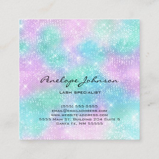 Makeup Artist Paars en Blue Sparkles Elegant Vierkante Visitekaartje (Achterkant)