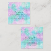 Makeup Artist Paars en Blue Sparkles Elegant Vierkante Visitekaartje (Voorkant / Achterkant)