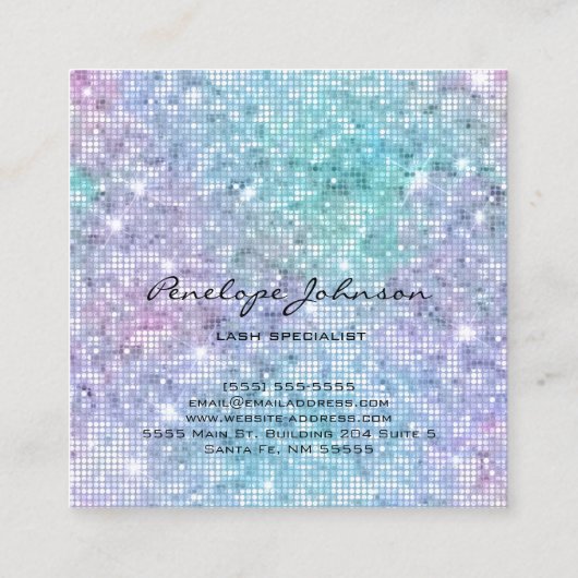 Makeup Artist Paars en Blue Sparkles Vierkante Visitekaartje (Achterkant)