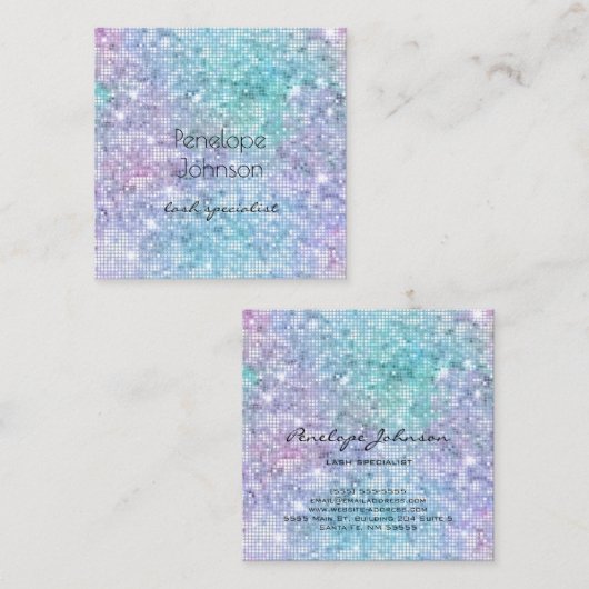 Makeup Artist Paars en Blue Sparkles Vierkante Visitekaartje (Voorkant / Achterkant)