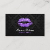 Makeup Artist Paars Glitter Lips Elegant Damask Visitekaartje (Voorkant)
