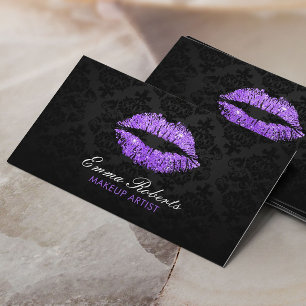Makeup Artist Paars Glitter Lips Elegant Damask Visitekaartje