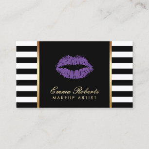 Makeup Artist Paars Lips Modern Black Stripes Visitekaartje