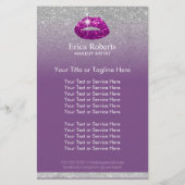 Makeup Artist Paars Lips Silver Glitter Salon Flyer (Voorkant)