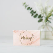 Makeup Artist Peach Marble Geometric Gold Elegant Visitekaartje (Staand voorkant)