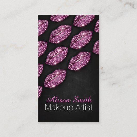 Makeup Artist / Pink Diamonds Sparkle Lips Visitekaartje (Voorkant)