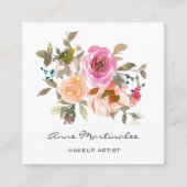 Makeup Artist Pink en Peach Floral Waterverf Vierkante Visitekaartje (Voorkant)