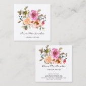 Makeup Artist Pink en Peach Floral Waterverf Vierkante Visitekaartje (Voorkant / Achterkant)
