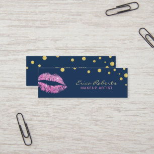 Makeup Artist Pink Glitter Lips Navy Blue Mini Visitekaartje