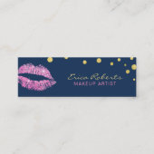 Makeup Artist Pink Glitter Lips Navy Blue Mini Visitekaartje (Voorkant)