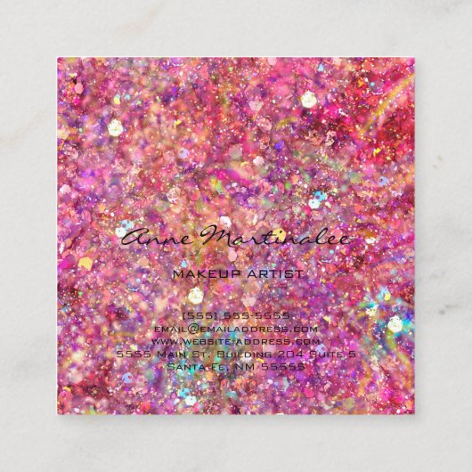Makeup Artist Pink Glitter Square Visitekaartje (Achterkant)