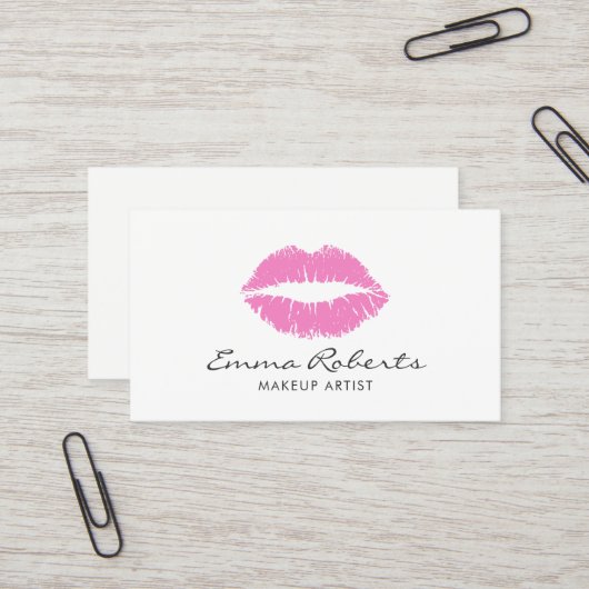 Makeup Artist Pink Lips Beauty Salon Minimale Visitekaartje (Voorkant / Achterkant in situ)