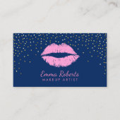 Makeup Artist Pink Lips Gold Confetti Navy Blue Visitekaartje (Voorkant)