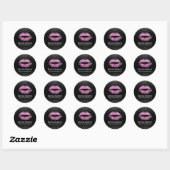Makeup Artist Pink Lips Modern Black Glitter Salon Ronde Sticker (Vel)