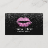 Makeup Artist Pink Lips Modern Black Glitter Salon Visitekaartje (Voorkant)