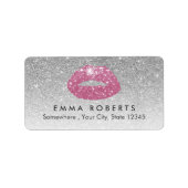 Makeup Artist Pink Lips Modern Silver Glitter Etiket (Voorkant)