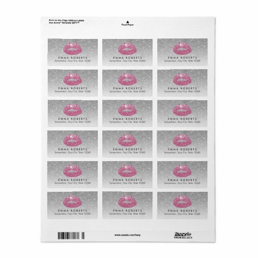 Makeup Artist Pink Lips Modern Silver Glitter Etiket (Full Sheet)