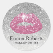 Makeup Artist Pink Lips Modern Silver Glitter Ronde Sticker (Voorkant)