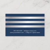 Makeup Artist Pink Lips Navy Blue Modern Stripes Visitekaartje (Achterkant)