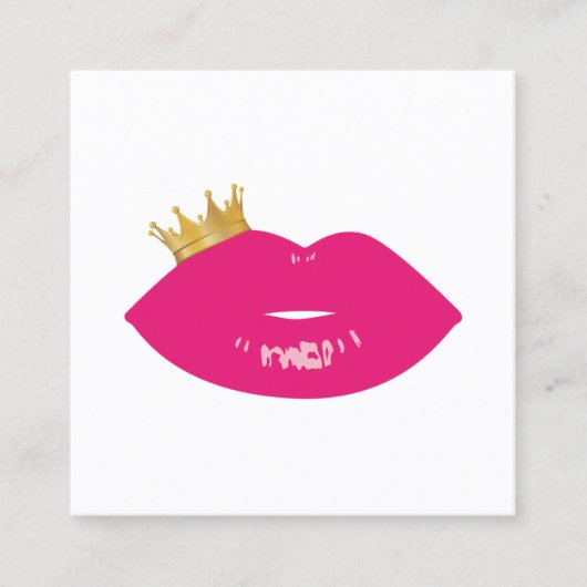Makeup Artist Pink Lips Queen Crown Beauty Salon Vierkante Visitekaartje (Voorkant)