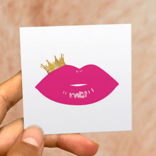 Makeup Artist Pink Lips Queen Crown Beauty Salon Vierkante Visitekaartje