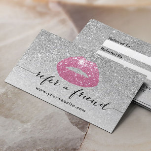 Makeup Artist Pink Lips Silver Glitter Refertion Aanbevelingskaartje